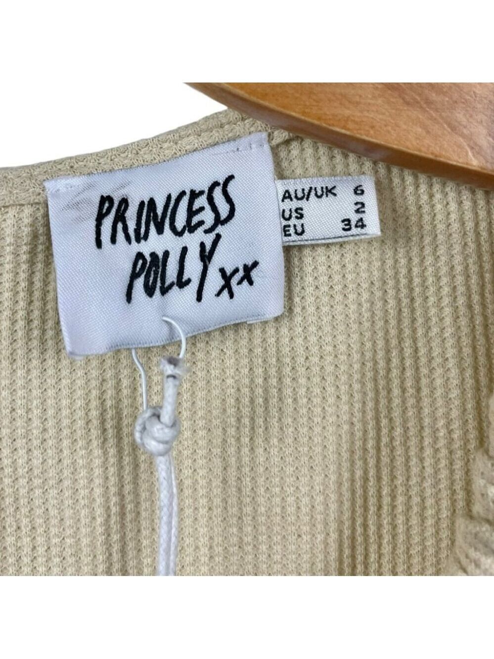 ** NEW Princess Polly Millie Micro Waffle Milk Maid Mini Dress in Beige Size XS - Picture 7 of 9